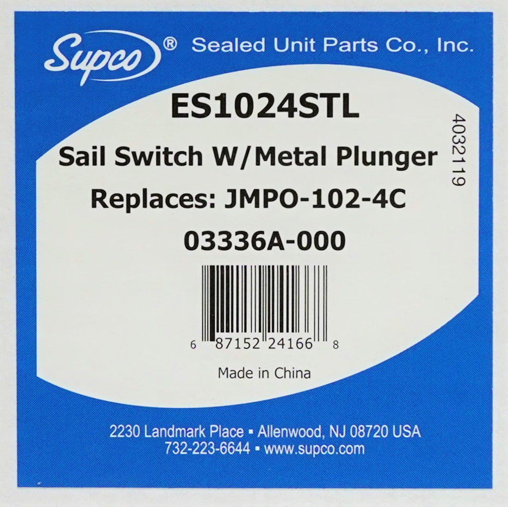Supco ES1024STL Sail Switch with Metal Plunger JMPO-102-4C, Armstrong 03336A-000