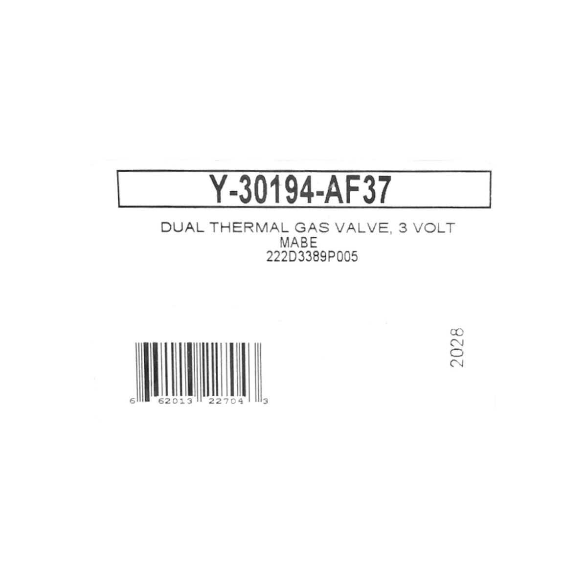 Y-30194-37 Gas Oven Safety Valve Only for 222D3389P005 GE WB21X21506 Range NEW