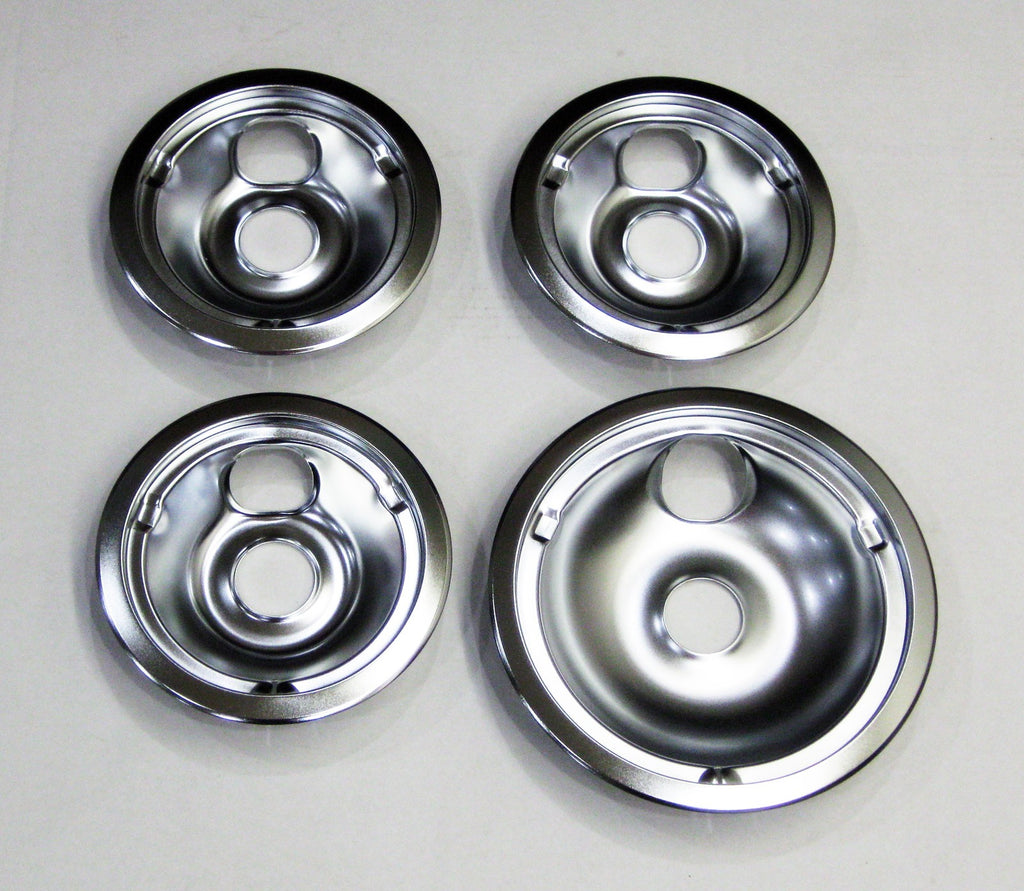 Range Burner Drip Pan Bowl Bib Set for GE 3 of WB31K5024 1 of WB31K5025 Chrome
