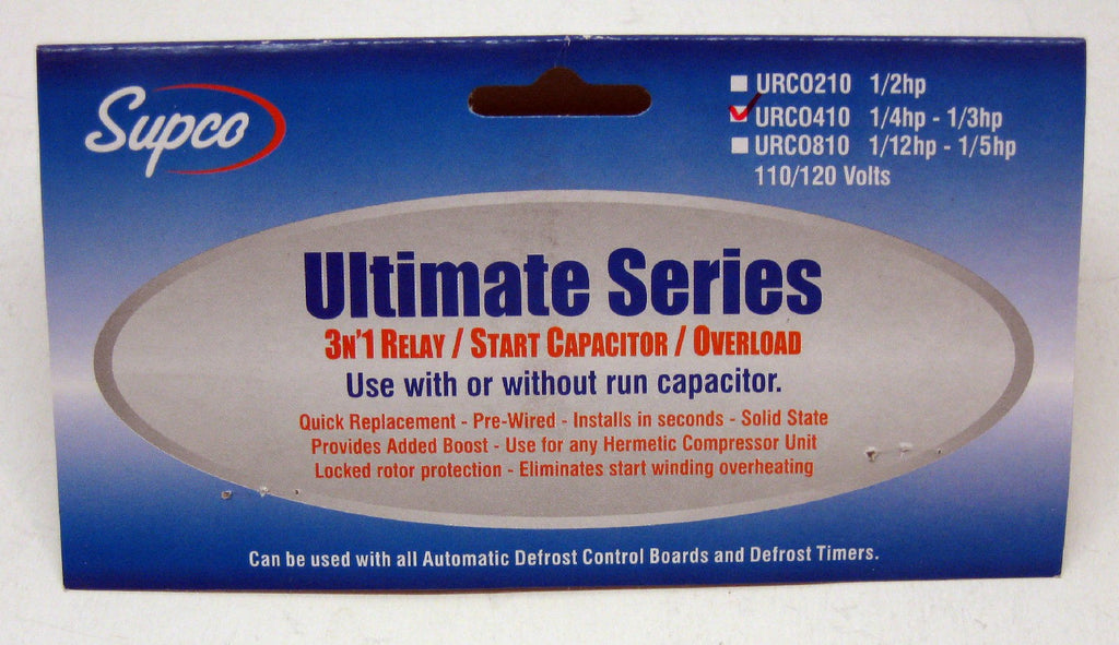SUPCO Refrigerator Relay Overload Start Capacitor URC0410 1/4 1/3 HP 3 n' 1