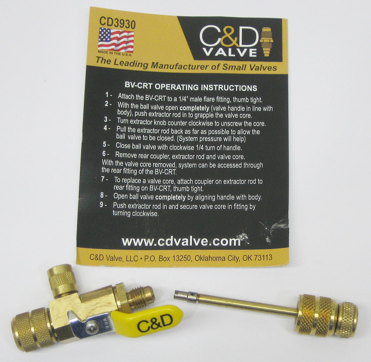C&D Ball Valve Core Removal Tool for use on 1/4" flare access fitting CD3930