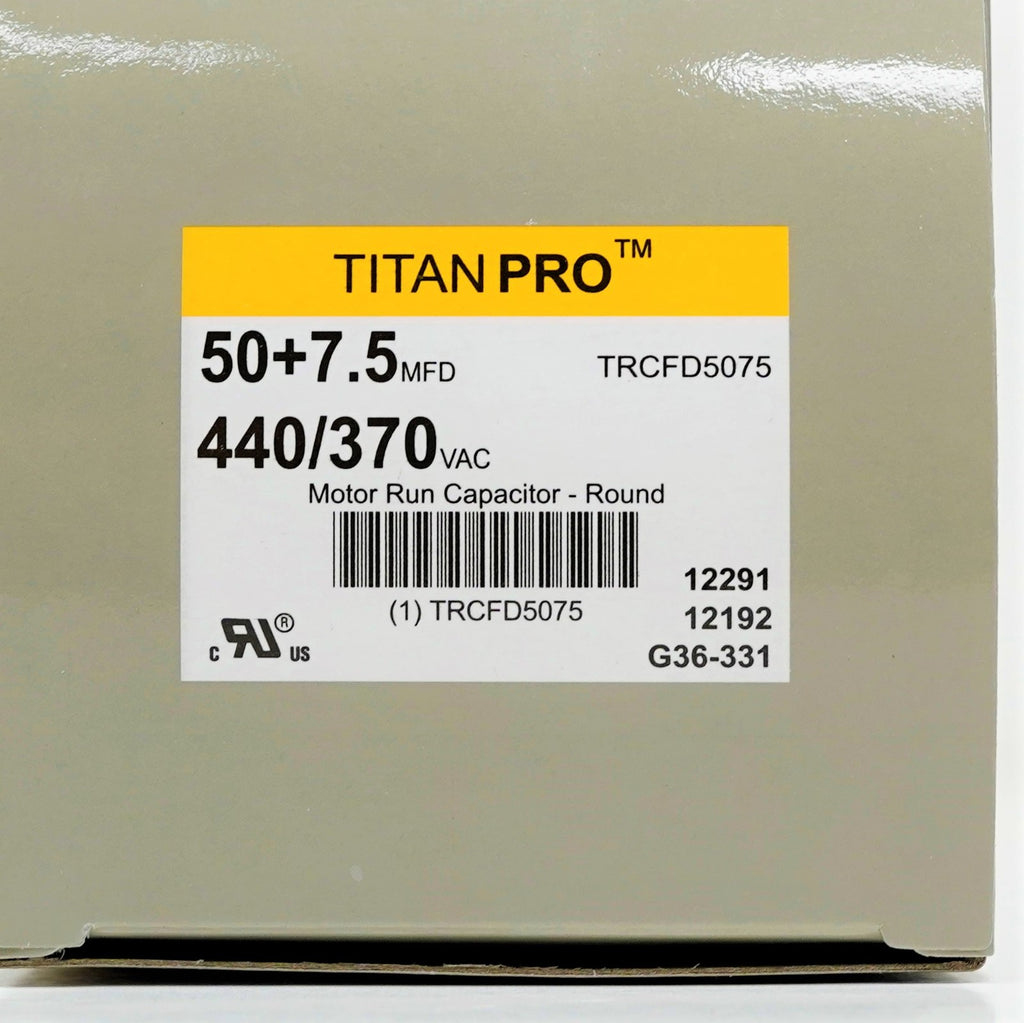 TitanPro TRCFD5075 HVAC Round Dual Motor Run Capacitor. 50/7.5 MFD/UF440/370