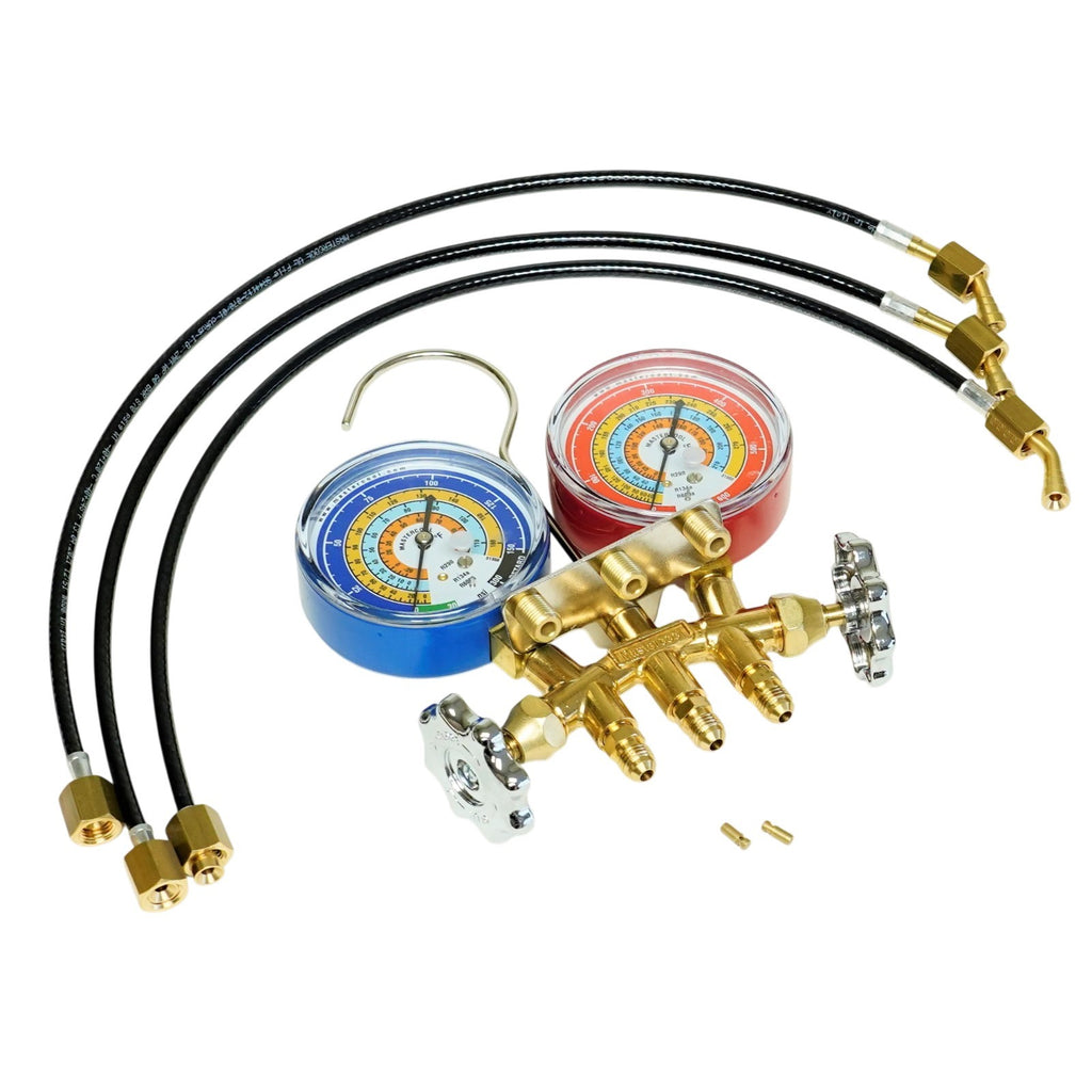 Brass Charging Manifold with 18" Hoses R600a R290 R134a HVAC Refrigeration