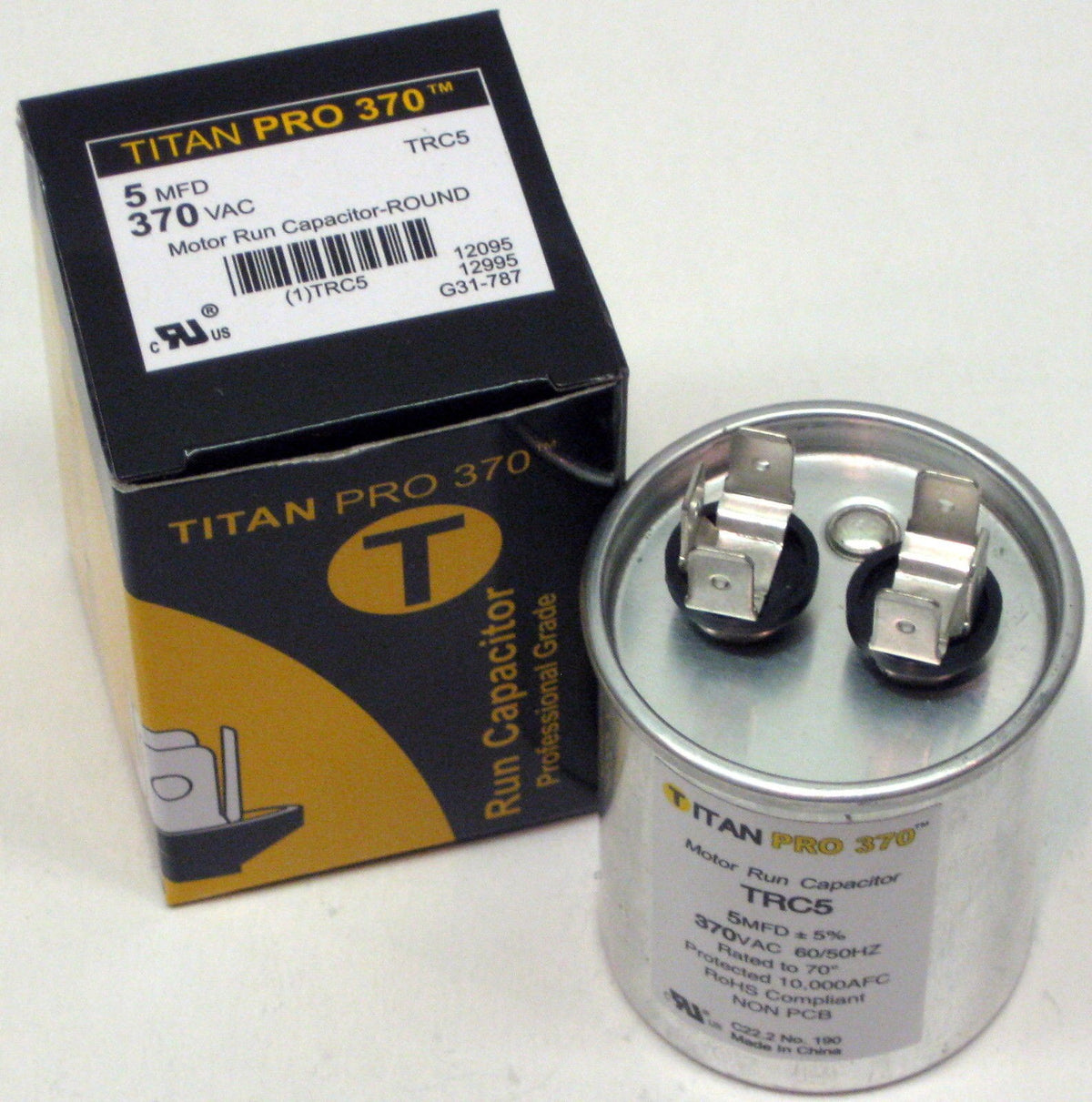 TitanPro TRC5 HVAC Round Motor Run Capacitor 5 MFD/UF 370 Volts