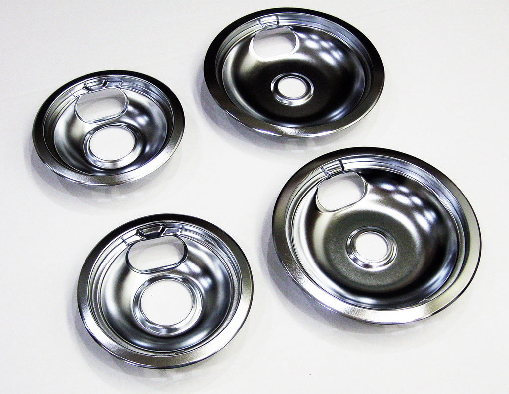 Range Burner Drip Pan Bowl Bib Set for GE 2 of WB32X107 2 of WB32X106 Chrome