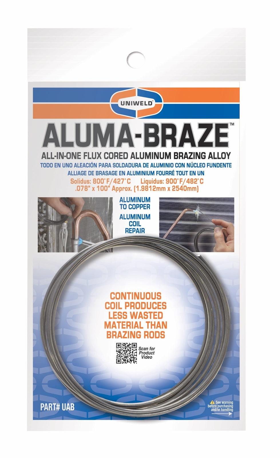 Uniweld UAB Aluma-Braze All-In-One Flux Cored Aluminum Brazing Alloy Soldering