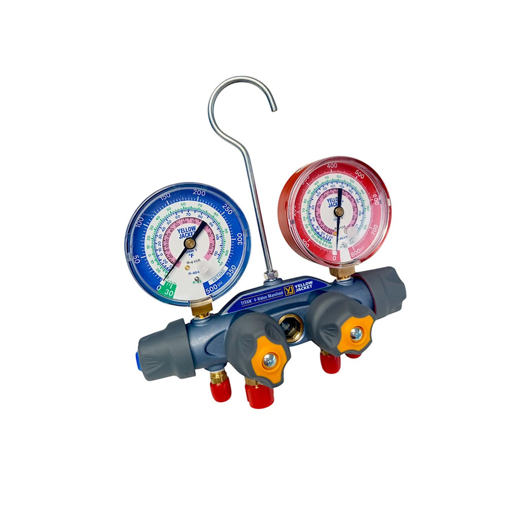 Yellow Jacket 49974 A2L 4-Valve Titan Charging Manifold for R32/454B/410A