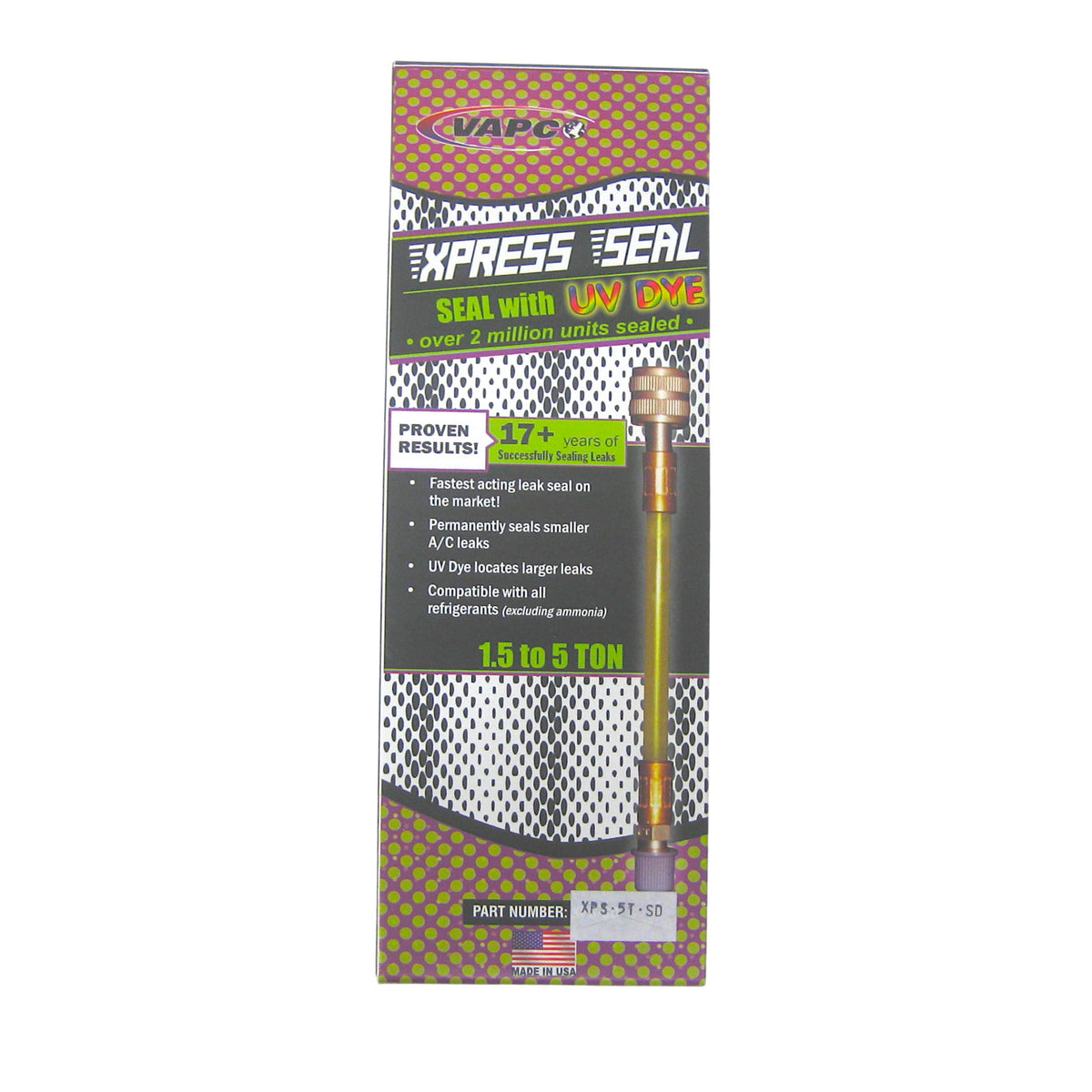 Vapco XPS-5T-SD Xpress HVAC Leak Sealant with Bright UV Dye up to 5 Ton