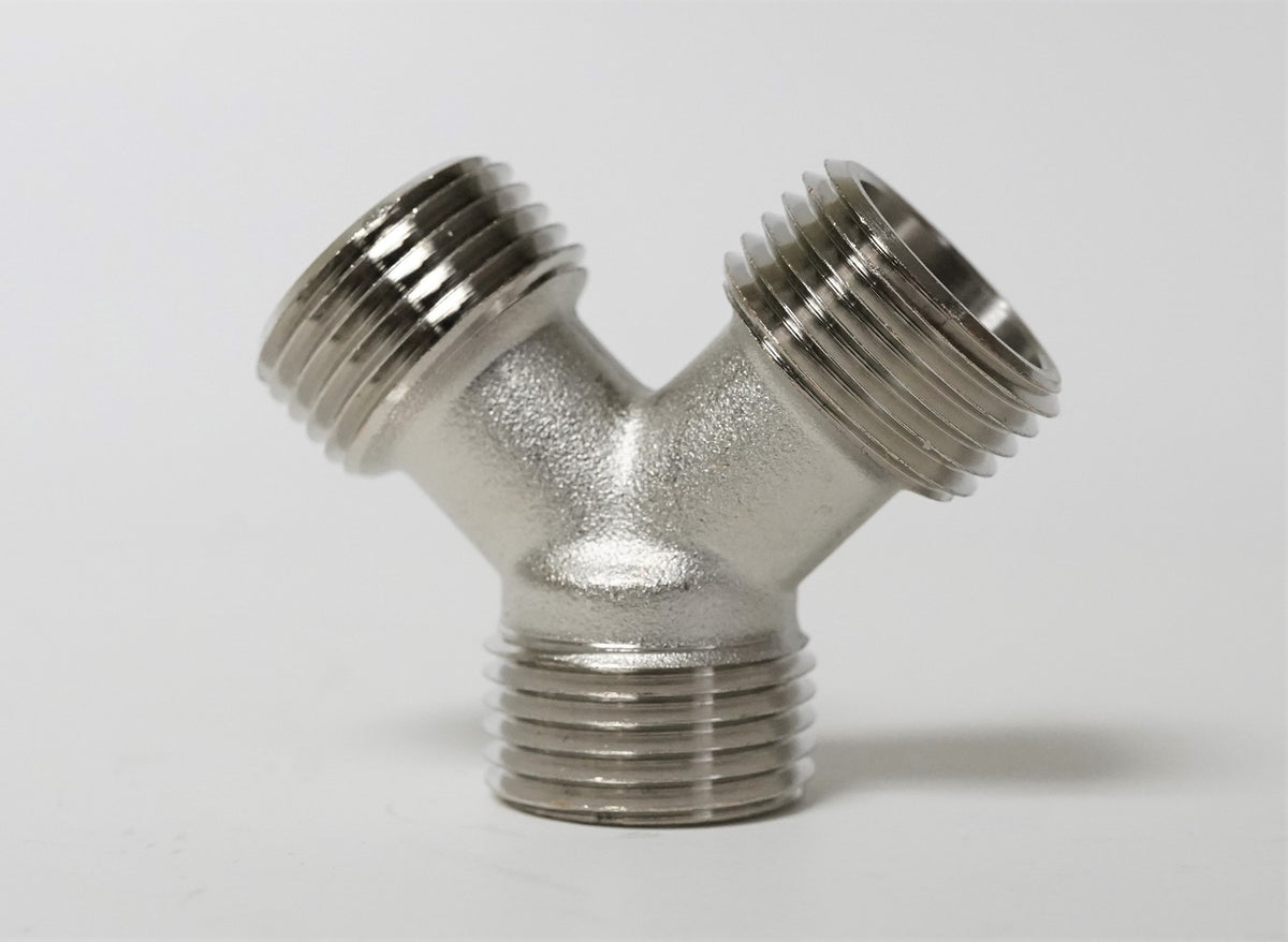 375YM Y Connector with Male Threads Garden Hose Size Connections