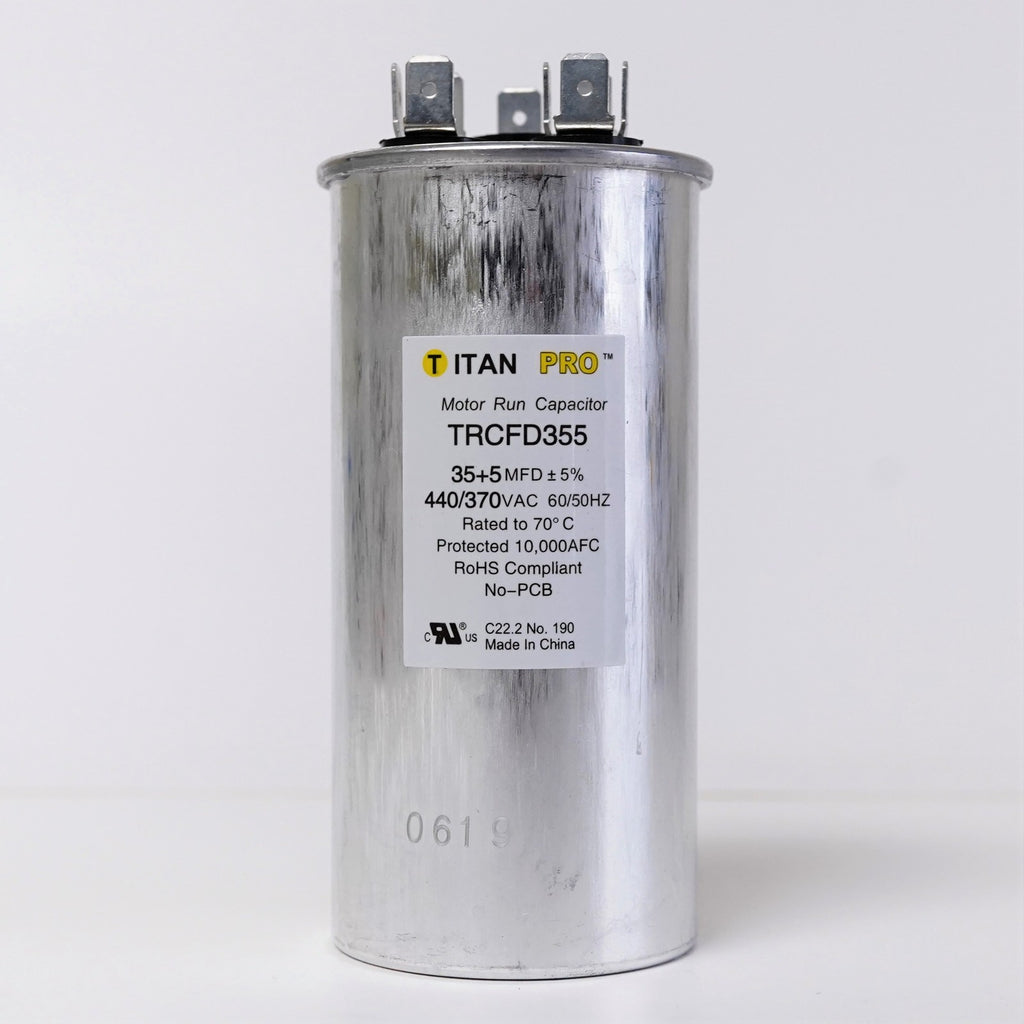 TitanPro TRCFD355 HVAC Round Dual Motor Run Capacitor 35/5 MFD/UF440/370 Volts
