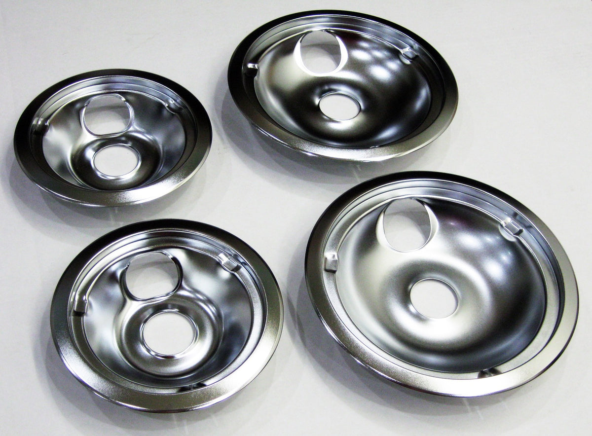 Range Burner Drip Pan Bowl Bib Set for GE 2 of WB31K5024 2 of WB31K5025 Chrome
