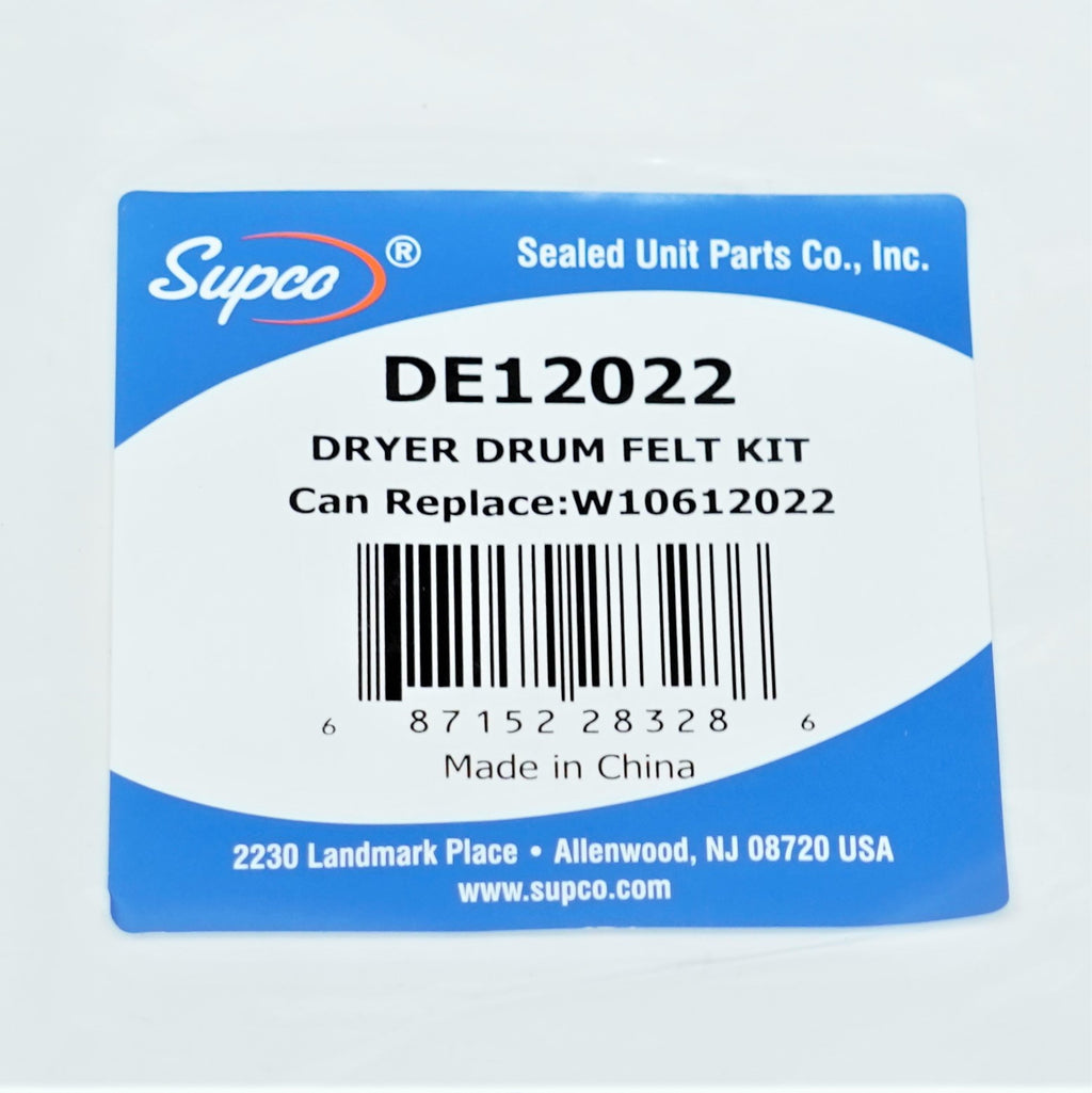 Supco DE12022 for Whirlpool W10612022 Dryer Drum Felt Seal Kit