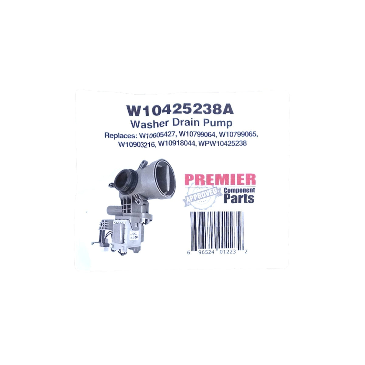 Premier Part W10425238 Washer Drain Pump Replacement for Whirlpool