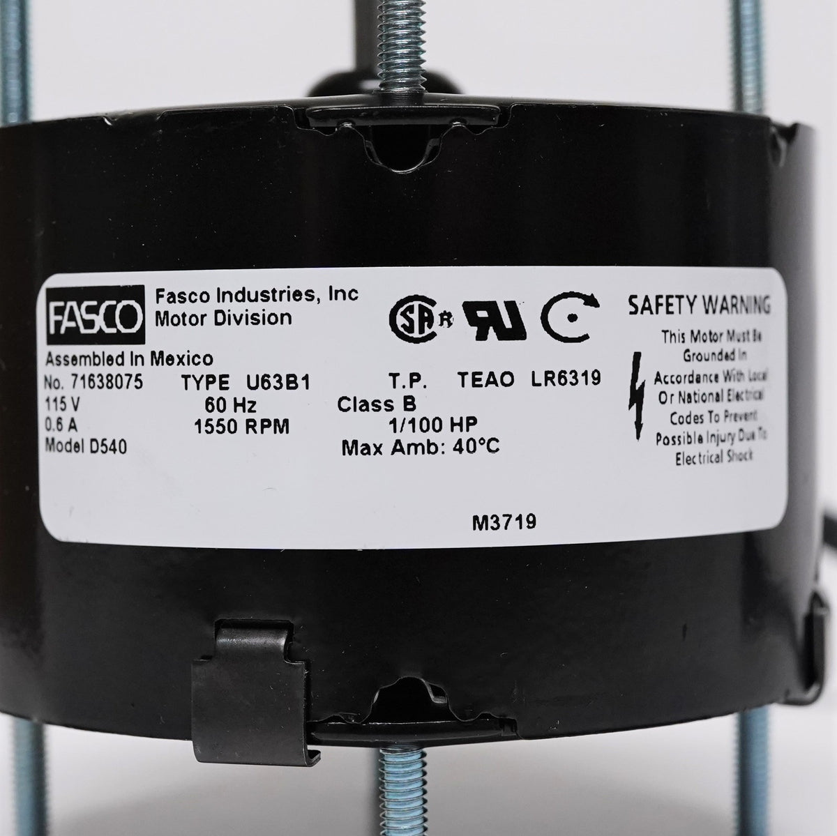 Fasco D540 Bath Kitchen Exhaust Fan Motor 1/100 HP