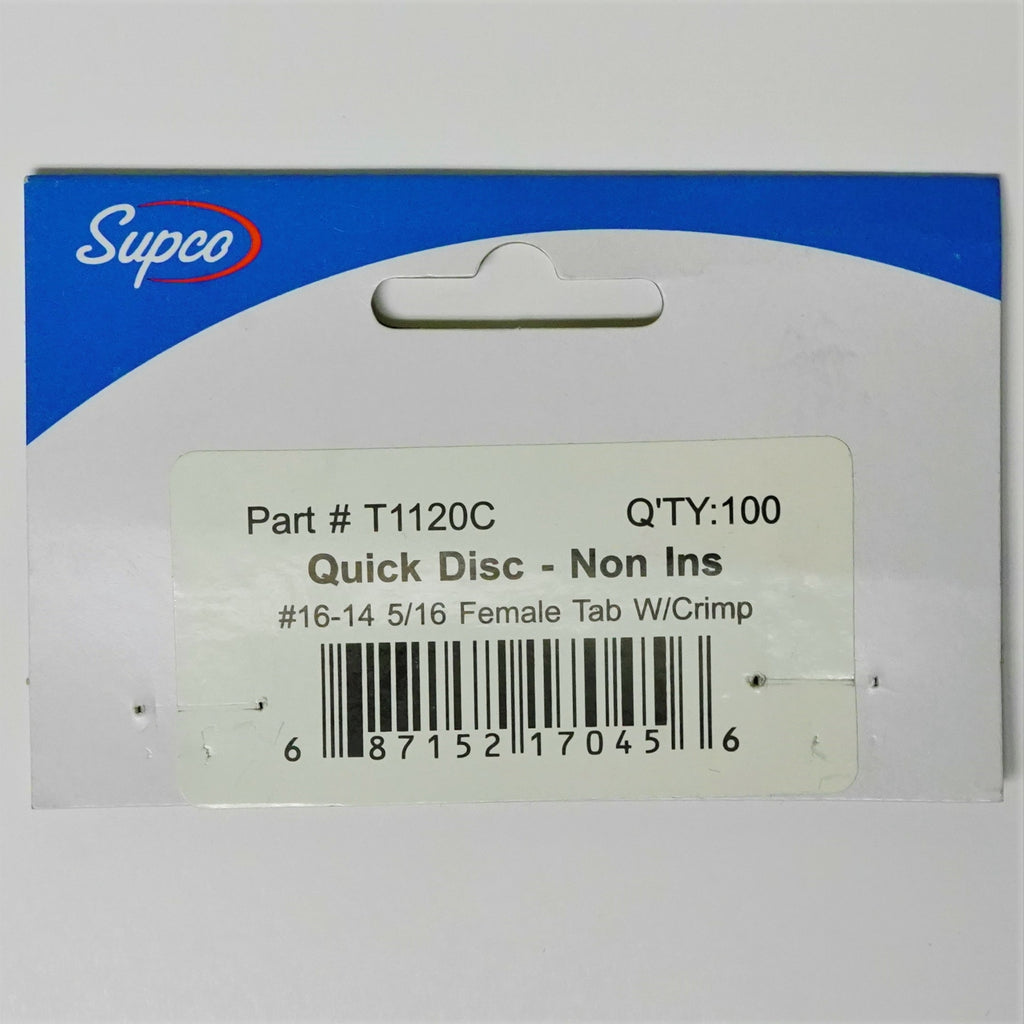 Supco T1120C QD Non-Insulated Female Terminal Wire 16-14 Tab .312