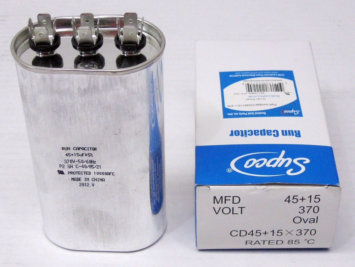 SUPCO CD45+15X370 HVAC Oval Motor Run Capacitor 45 + 15 MFD/UF 370 Volts