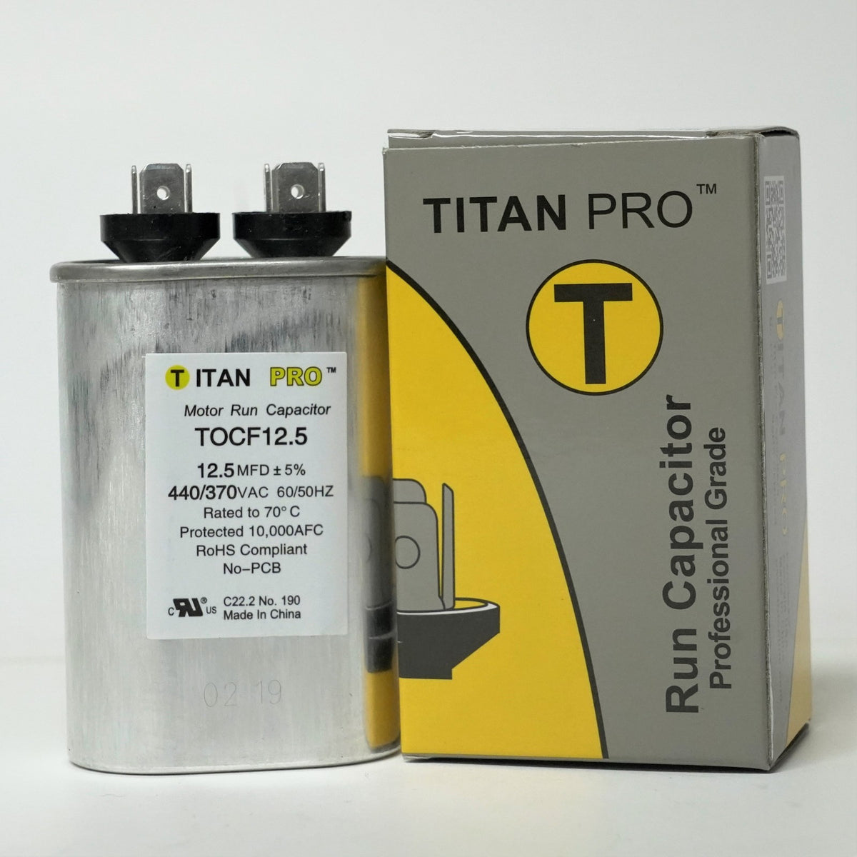TitanPro TOCF12.5 HVAC Motor Run Oval Capacitor 12.5 MFD/UF 440/370 Volts
