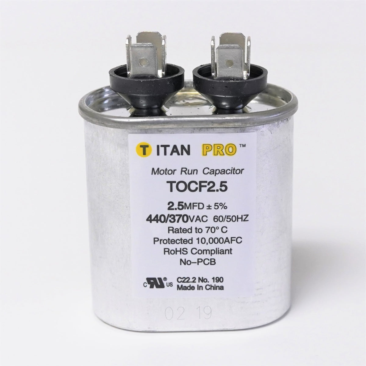 TitanPro TOCF2.5 HVAC Motor Run Oval Capacitor 2.5 MFD/UF 440/370 Volts