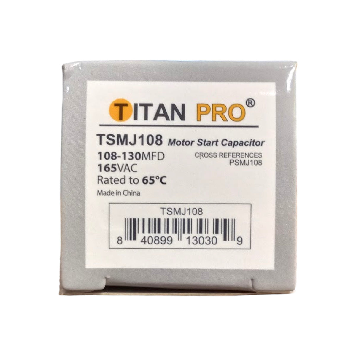 Titan Pro TSMJ108 Motor Start Capacitor 108-130 MFD UF / 165 VAC