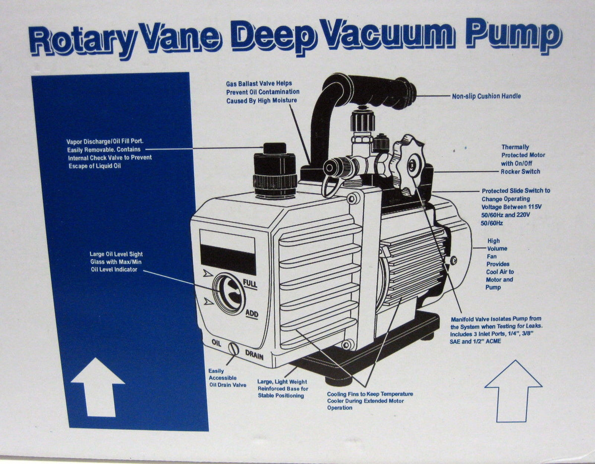 90066-2V-110 6 CFM Vacuum Pump Two Stage 1/3 HP 15 Microns 3440 RPM Mastercool