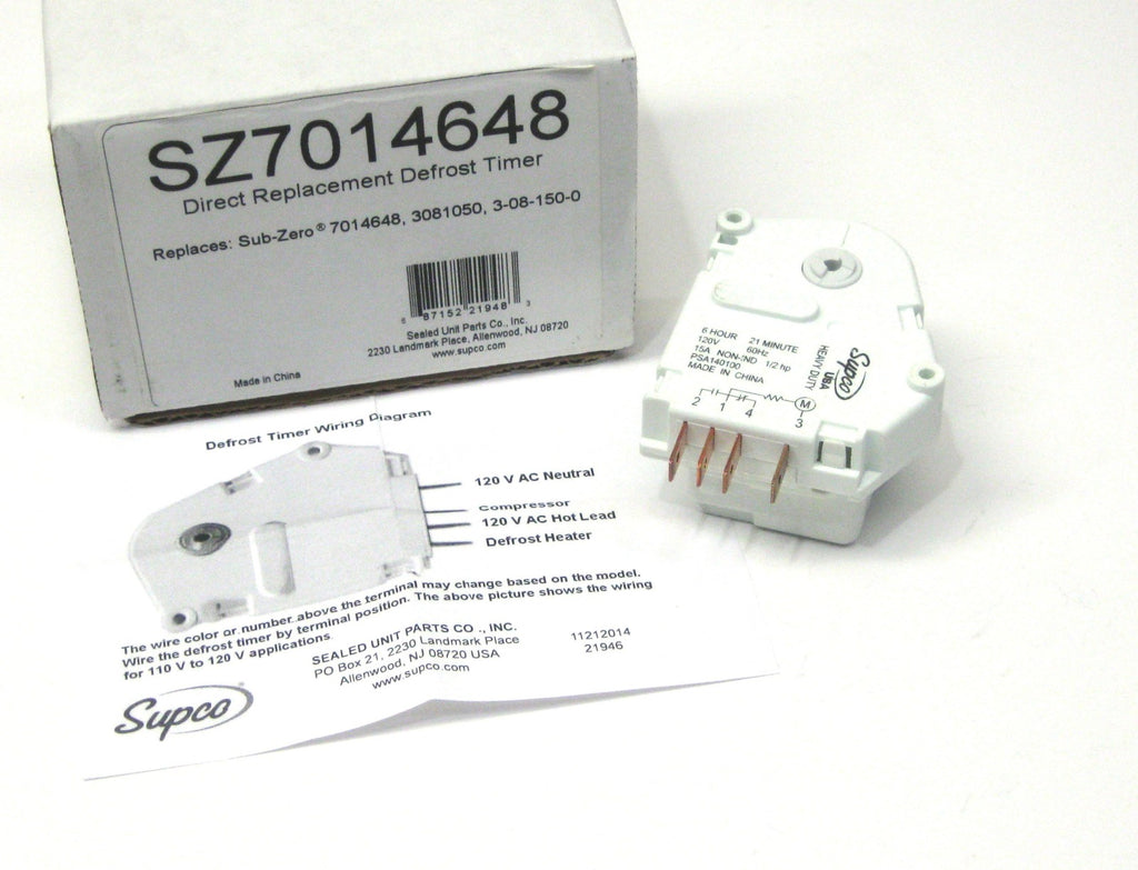 Supco SZ7014648 Refrigerator Defrost Timer Replaces Sub-Zero 7014648