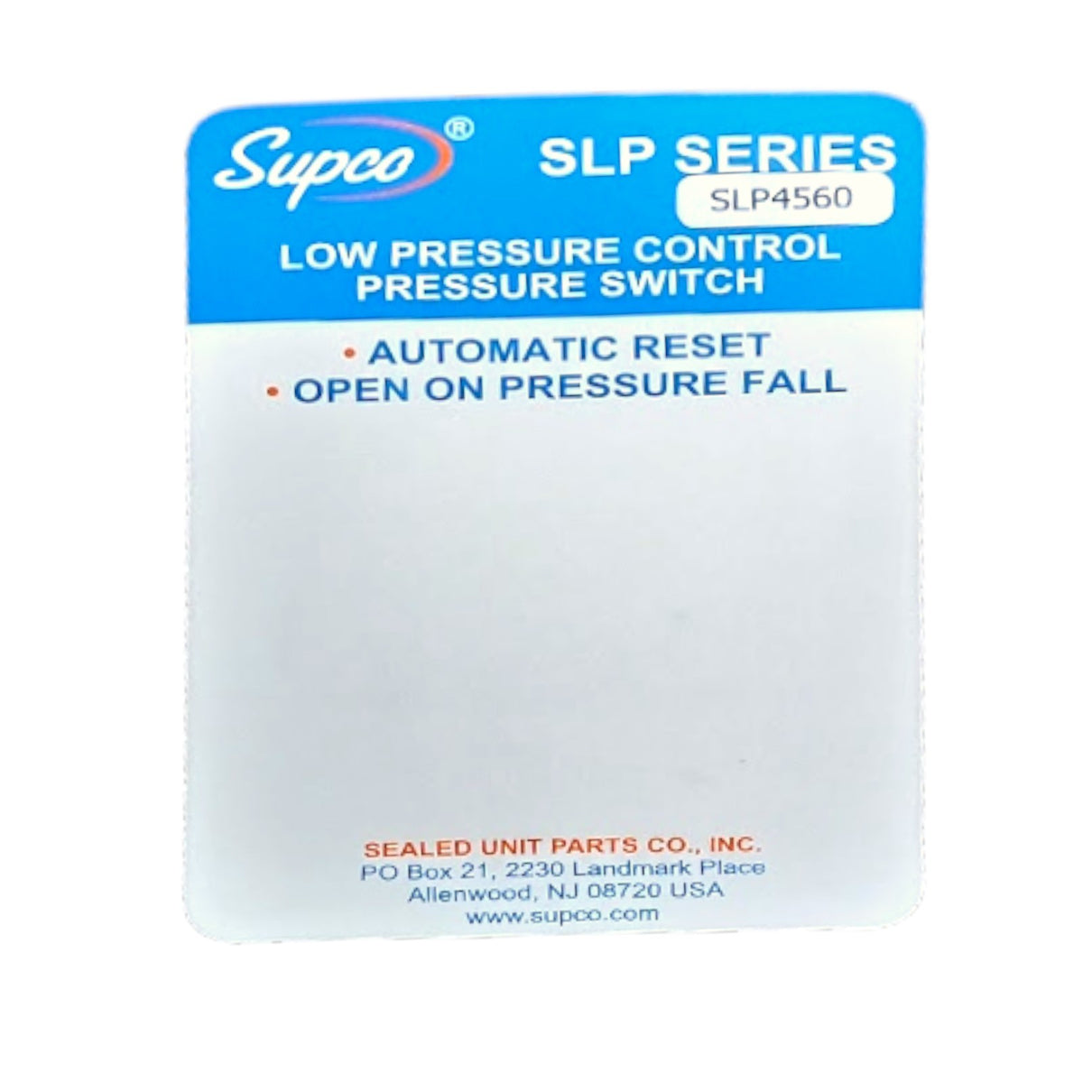 Supco SLP4560 Low Pressure Switch Open: 45 PSI Close: 60 PSI HVAC Refrigeration