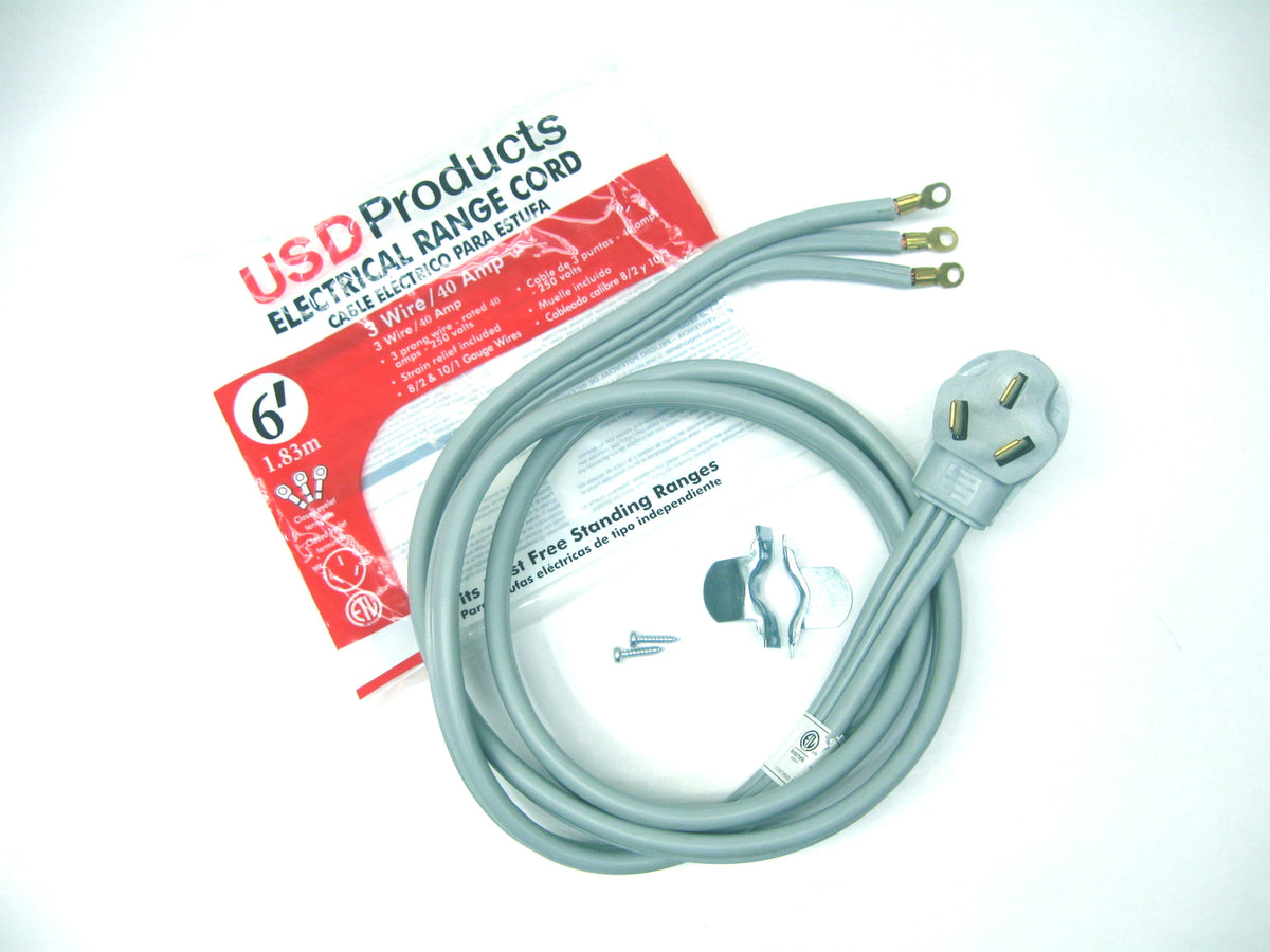 Range Oven Electric Power Cord 3 Prong Wire 40 Amp 6' Foot Heavy Duty
