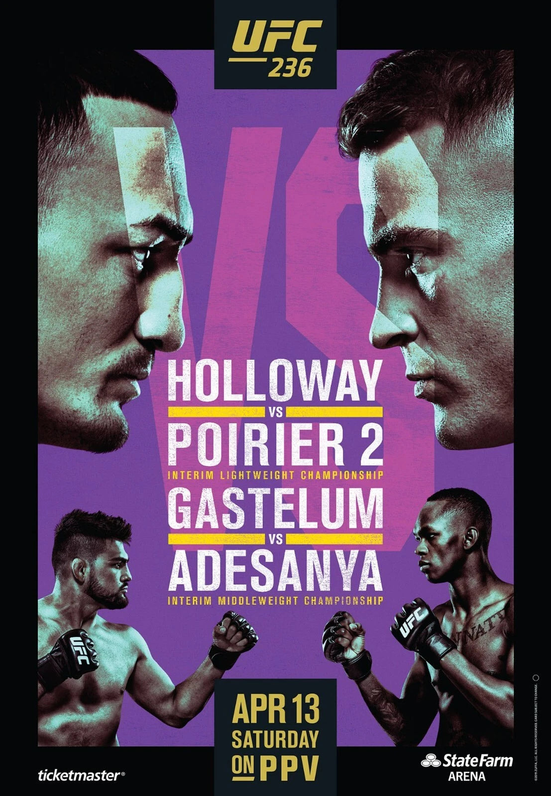 UFC 236 Max Holloway vs Dustin Poirier Gastelum vs Adesanya 11x16 - Poster | Canvas Wall Art Print