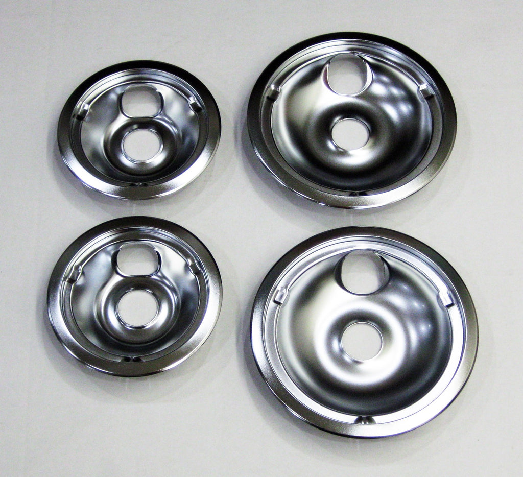 Range Burner Drip Pan Bowl Bib Set for GE 2 of WB31K5024 2 of WB31K5025 Chrome