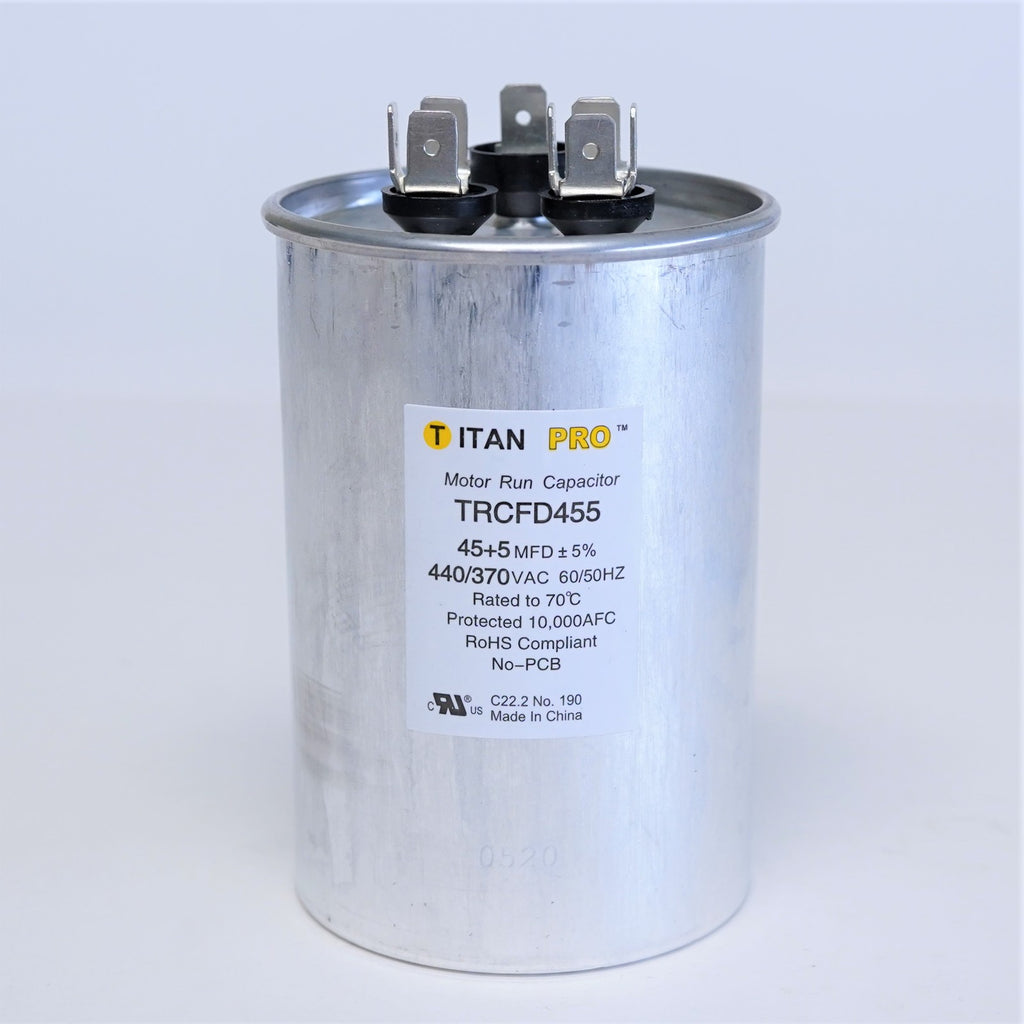 TitanPro TRCFD455 HVAC Round Dual Motor Run Capacitor. 45/5 MFD/UF440/370 Volts