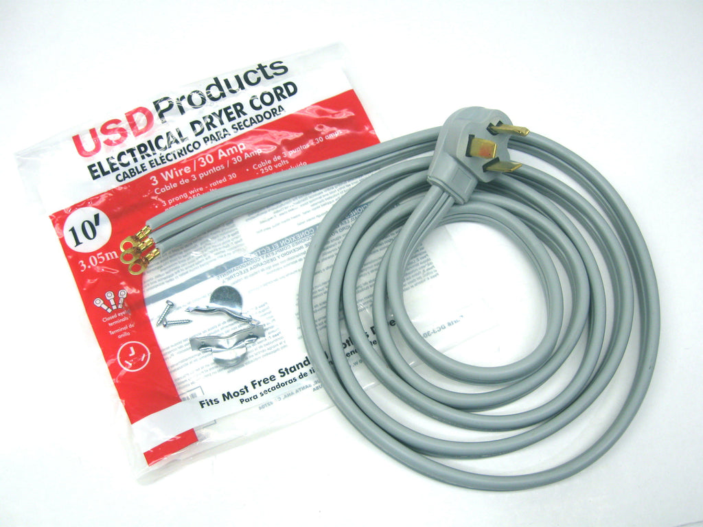 Clothes Dryer Power Cord 3 Prong Wire 30 Amp 10' Foot 10/3 Gauge Wire Heavy Duty