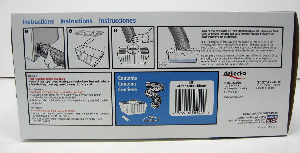 LTF Dryer Vent Lint Trap Kit Indoor Use Bucket & Water Deflecto
