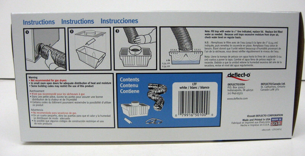 LTF Dryer Vent Lint Trap Kit Indoor Use Bucket & Water Deflecto