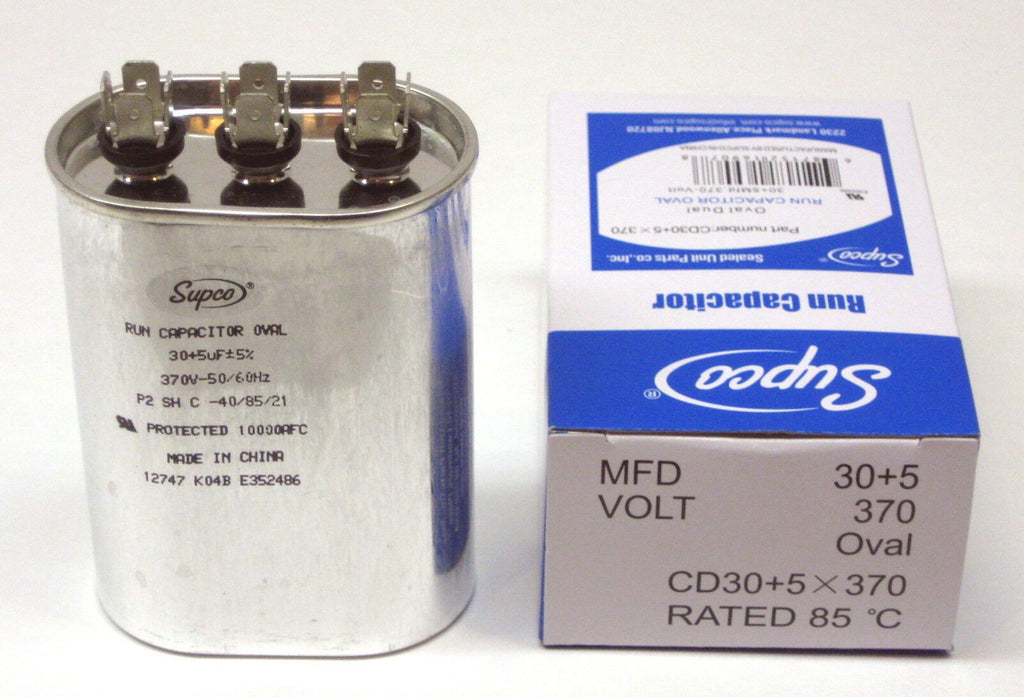 Air Conditioning HVAC Oval Dual Motor Run Capacitor 30 + 5 MFD 370 Volt