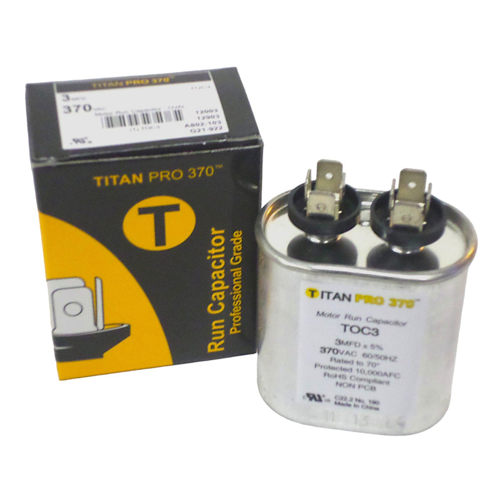 TitanPro TOC3 HVAC Oval Motor Run Capacitor. 3 MFD/UF 370 Volts