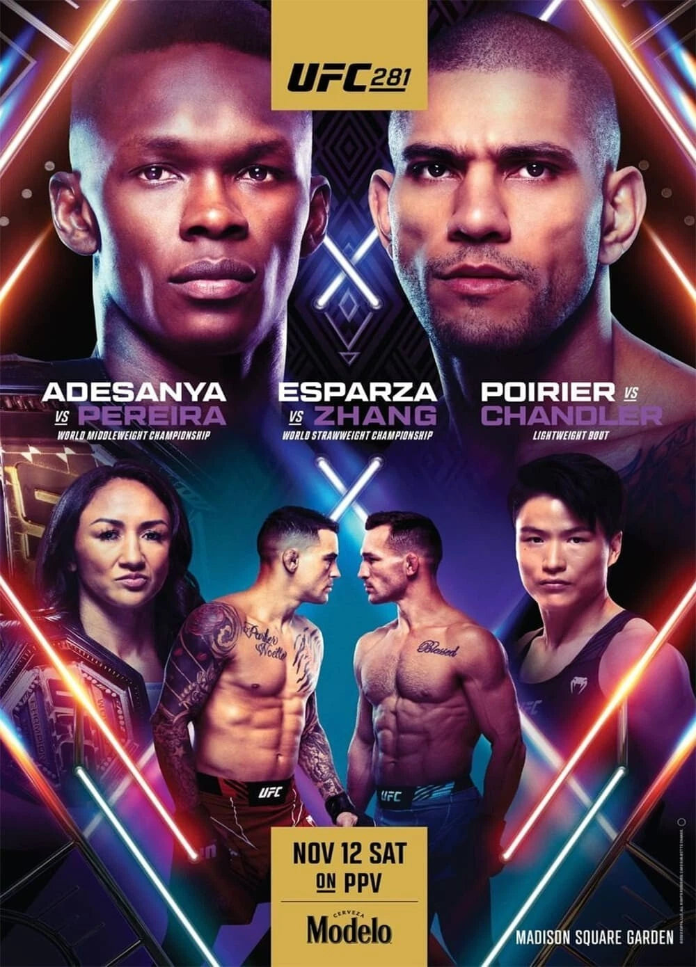 UFC 281 Adesanya vs Pereira Esparza vs Zhang Poirier vs Chandler 12x16 - Poster | Canvas Wall Art Print