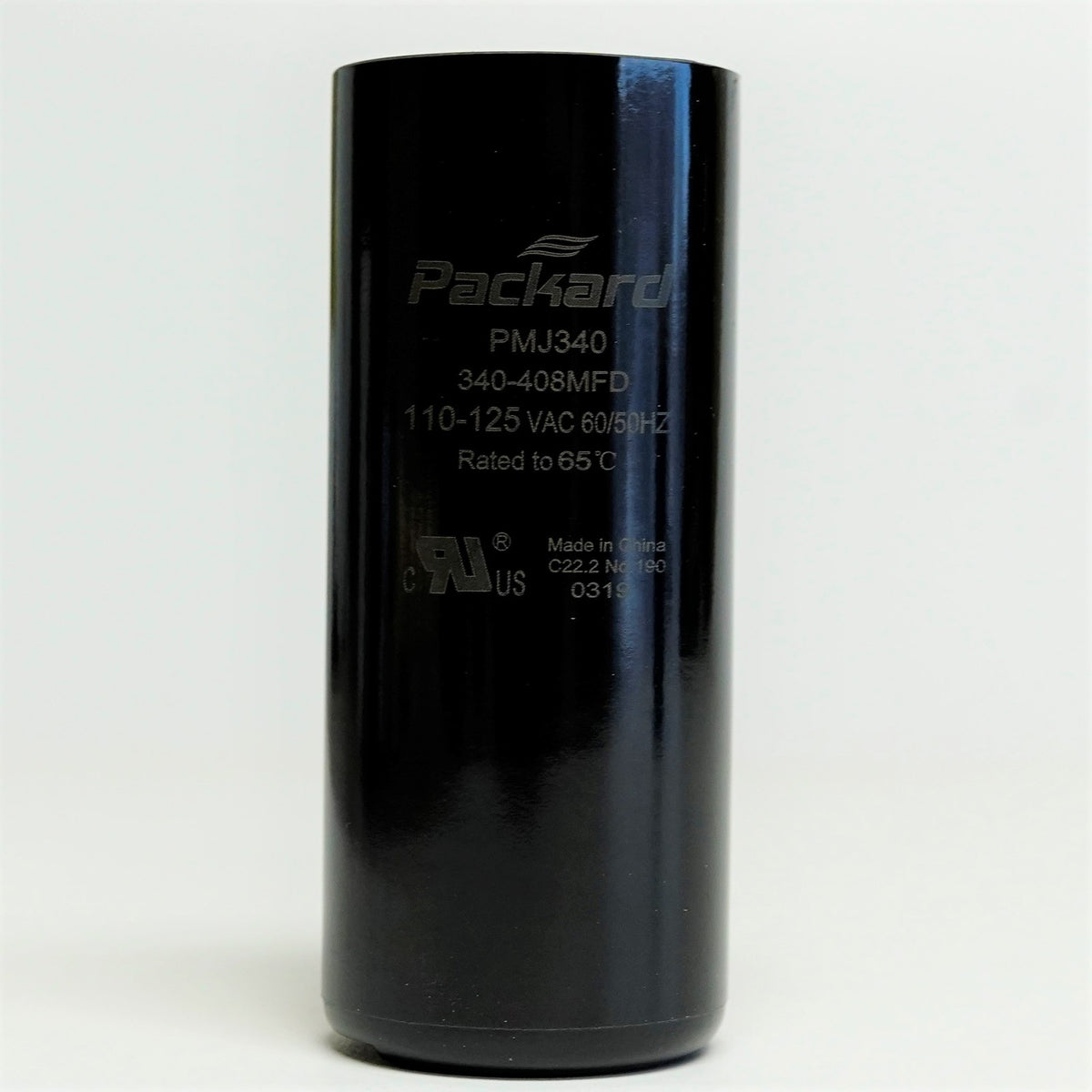 Packard PMJ340 Motor Start Capacitor. 340-408 MFD UF / 110-125 VAC