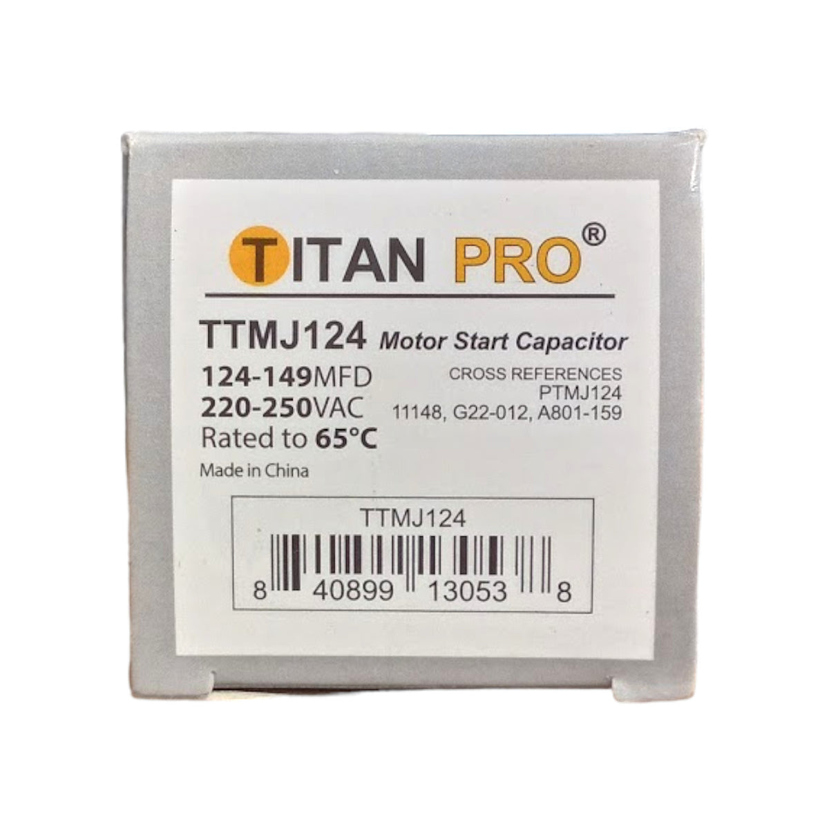 Titan Pro TTMJ124 Motor Start Capacitor 134-149 MFD UF / 220-250 VAC