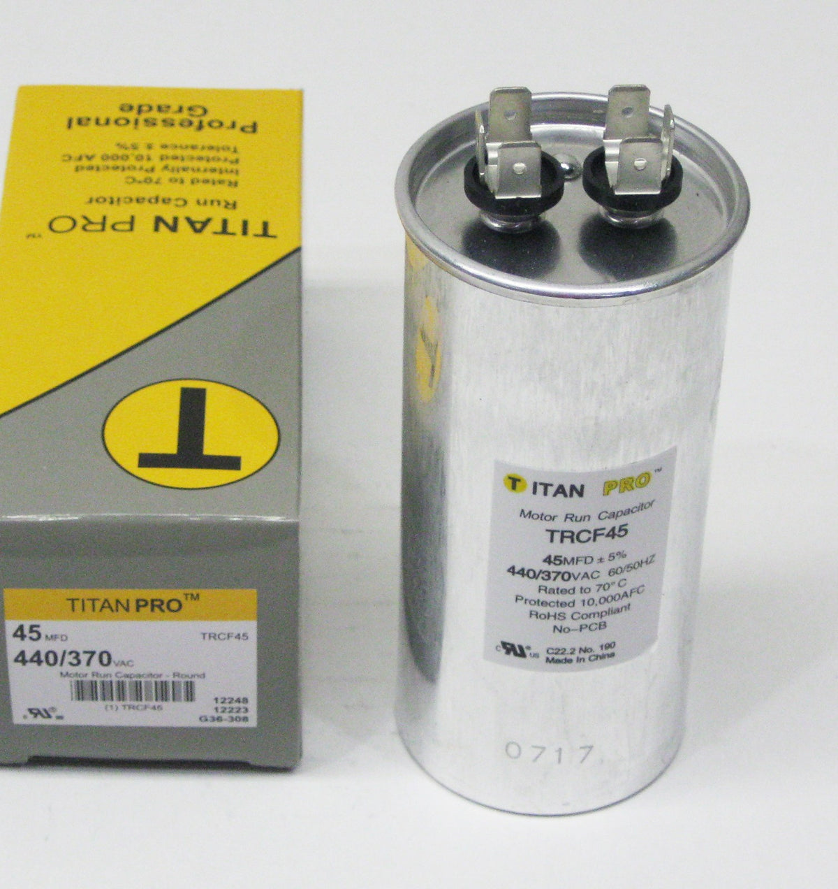 TitanPro TRCF45 HVAC Round Motor Run Capacitor. 45 MFD/UF 440/370 Volts