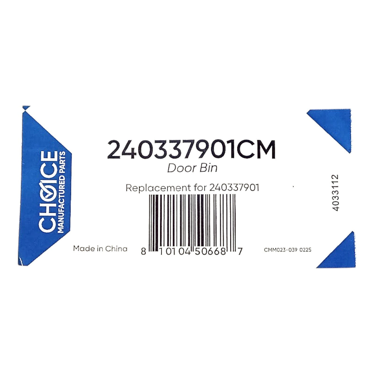 Choice Manufactured Parts number 240337901 Refrigerator Door Bin Bar for