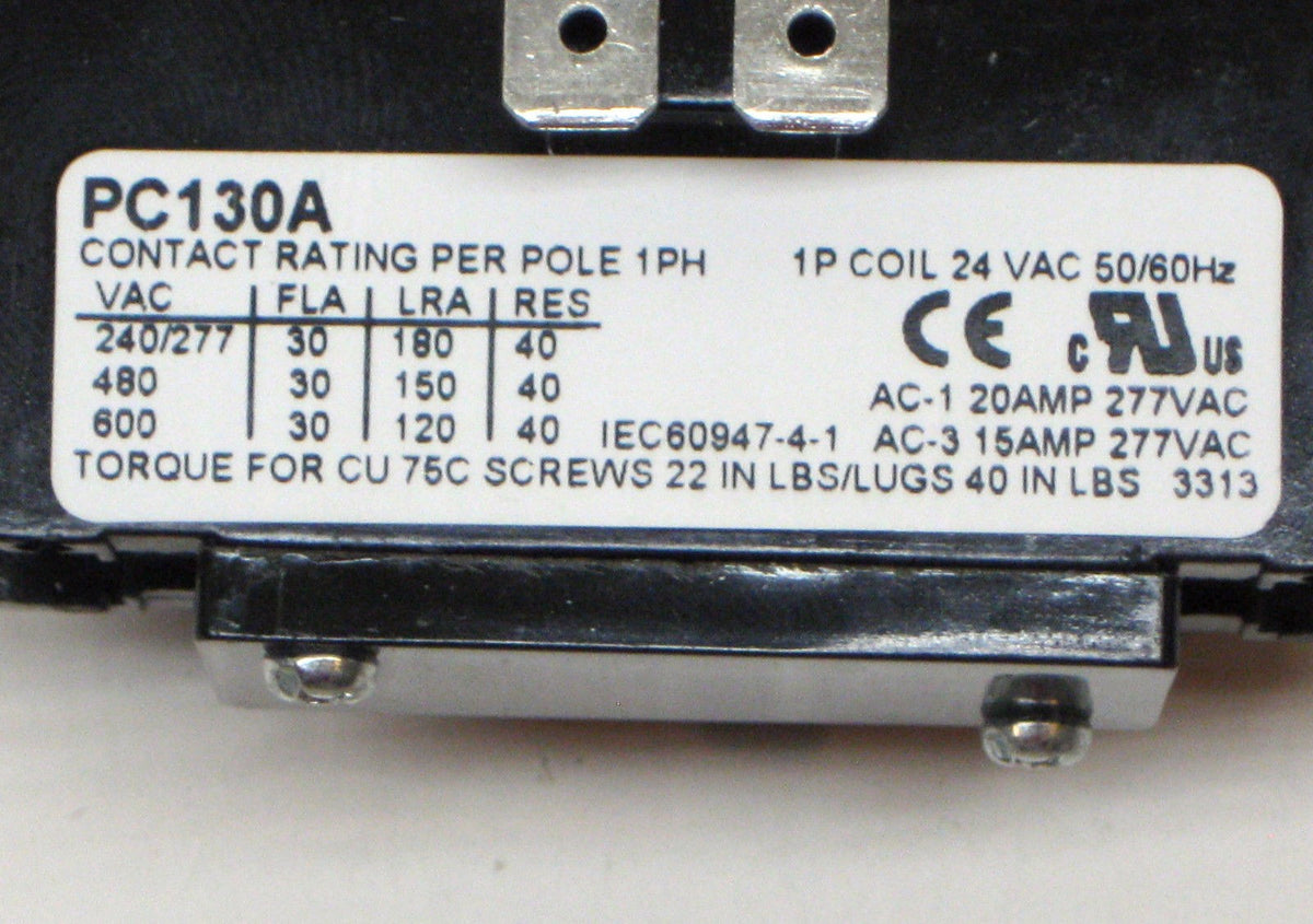PC130A Single One 1 Pole 30 Amps 24 Volts A/C Contactor