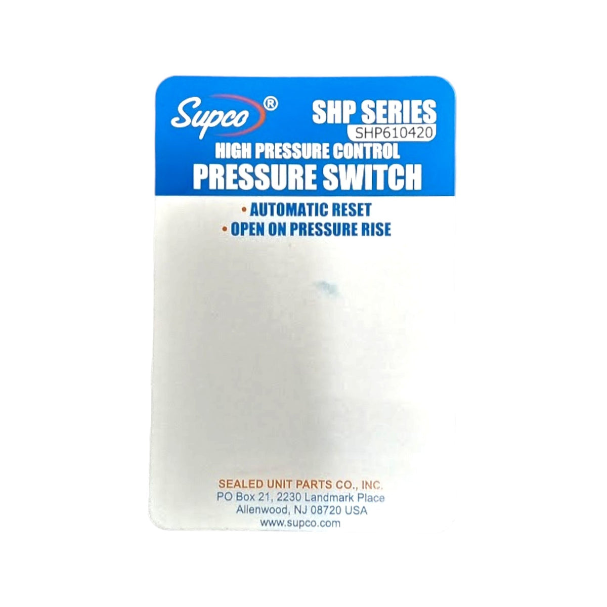 Supco SHP610420 High Pressure Switch Open: 610 Close: 420 PSI HVAC Refrigeration
