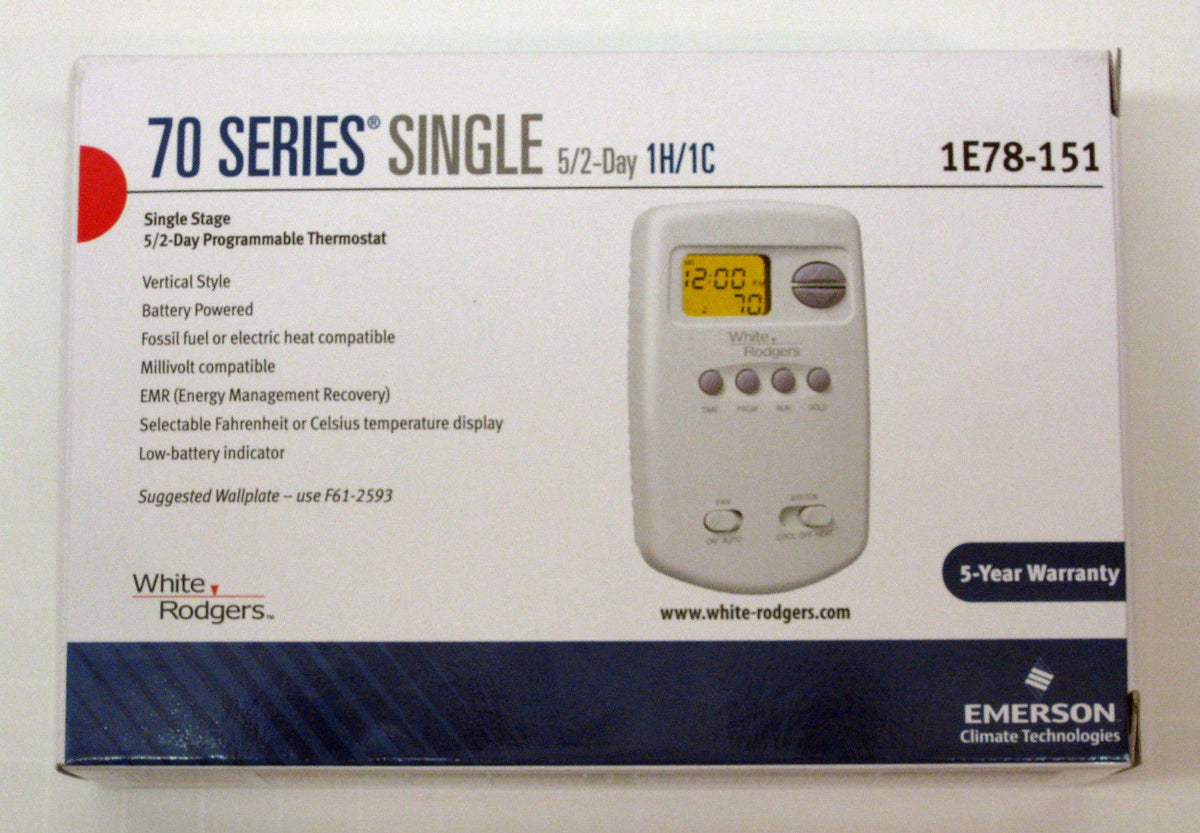 1E78-151 White Rodgers Wall Thermostat 24V Millivolt Battery Programmable 5+2