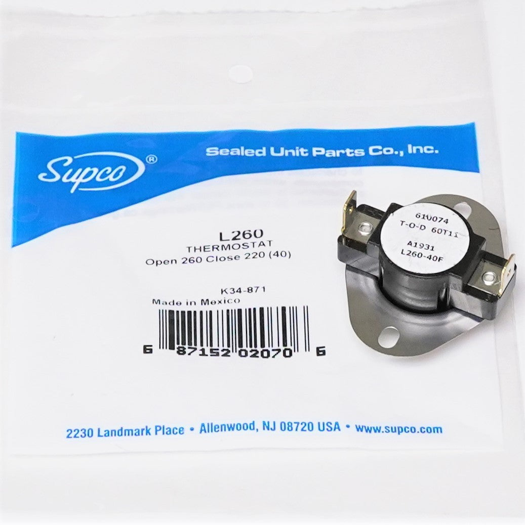 Supco L260-40 Heater Limit Thermostat Thermodisc Open On Rise