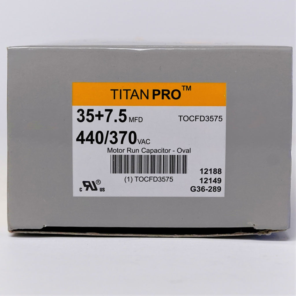 TitanPro TOCFD35/7.5 HVAC Oval Motor Run Dual Capacitor 35/7.5 MFD/UF 440/370