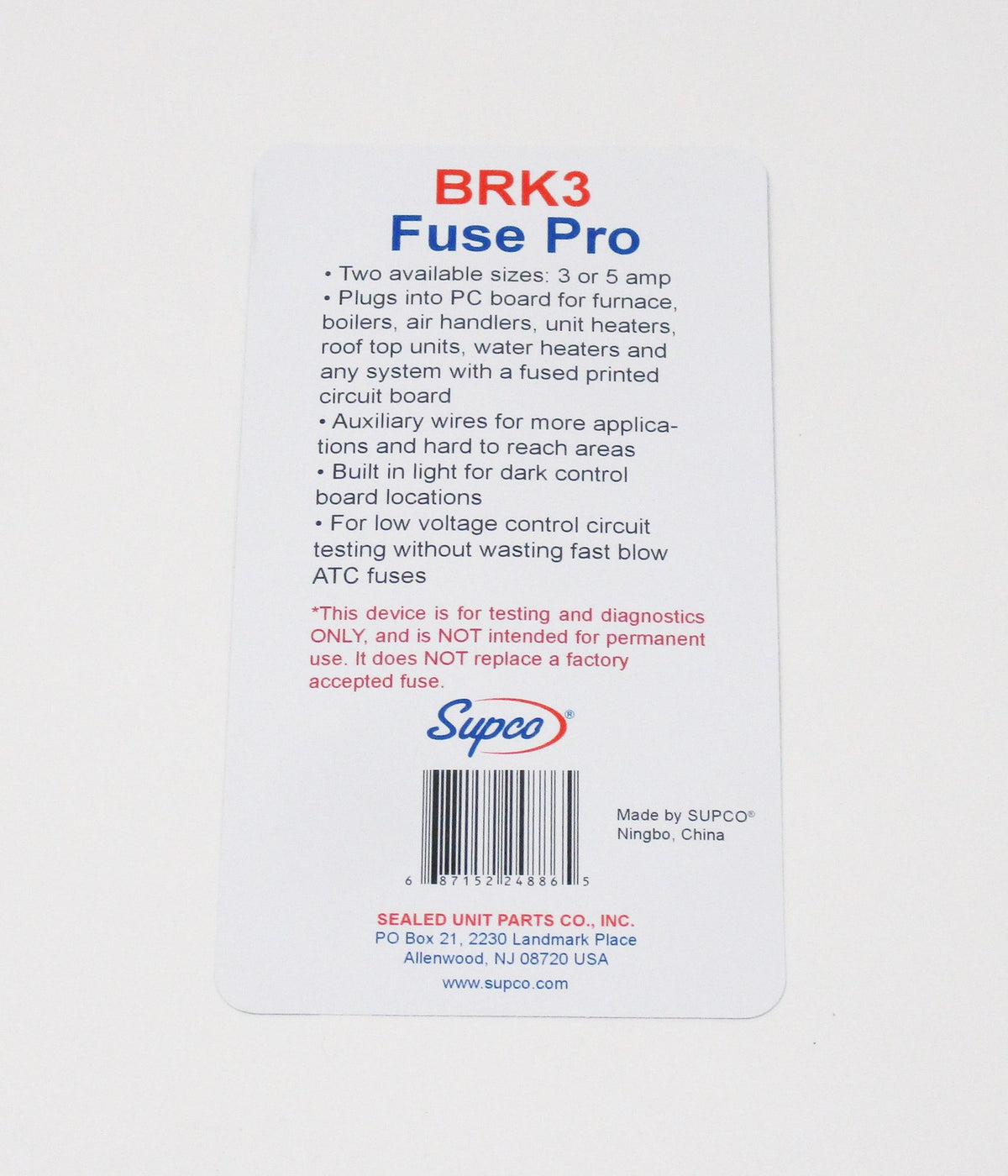 Supco BRK3 Fuse Pro 3 AMP Tester with Light