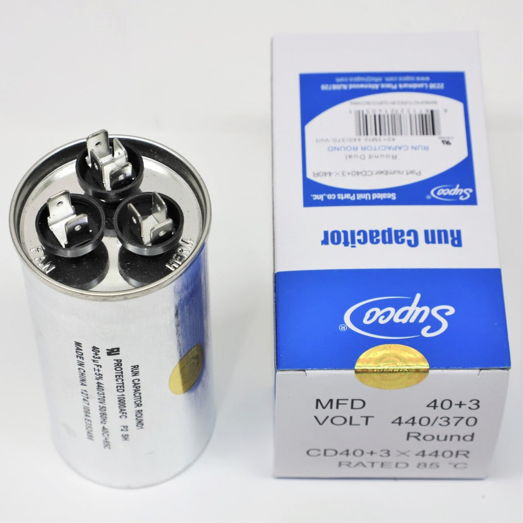 Supco CD40+3X440R HVAC Motor Round Dual Run Capacitor 40 + 3 MFD 440 Volts
