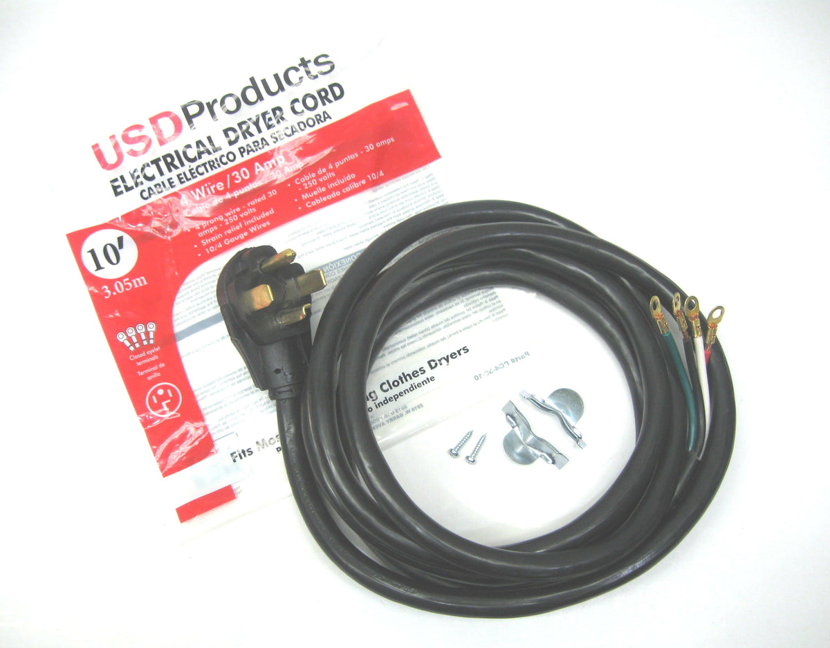 Clothes Dryer Power Cord 4 Prong Wire 30 Amp 10' Foot 10/4 Gauge Wire Heavy Duty