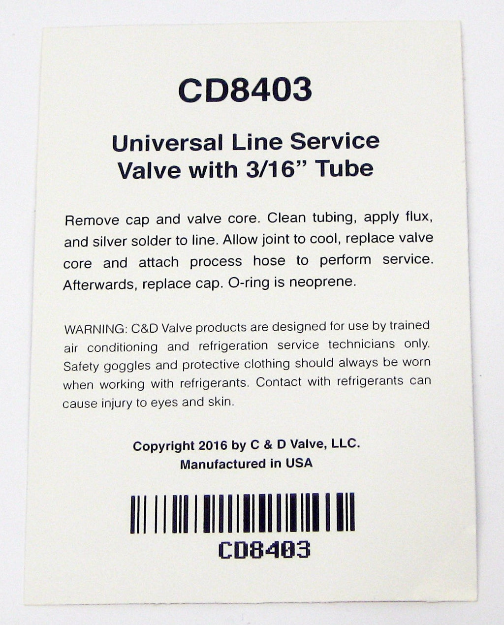 C&D Copper Tube Access Valve 3/16" CD8403 Package of 6