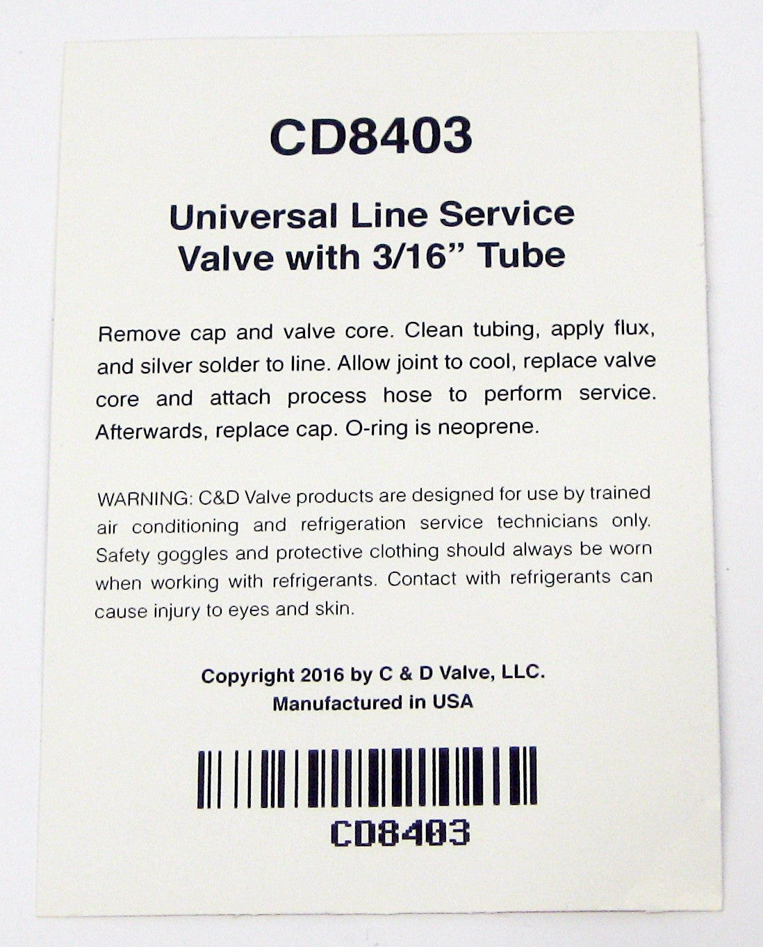C&D Copper Tube Access Valve 3/16" CD8403 Package of 6